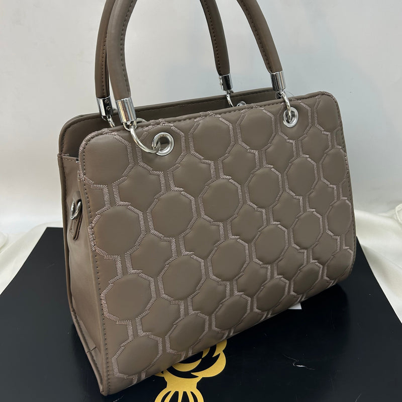 Beige Hex Quilted Handbag