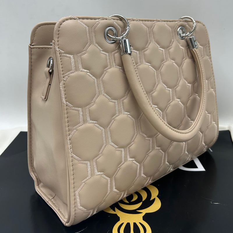 Beige Hex Quilted Handbag