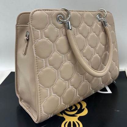 Beige Hex Quilted Handbag