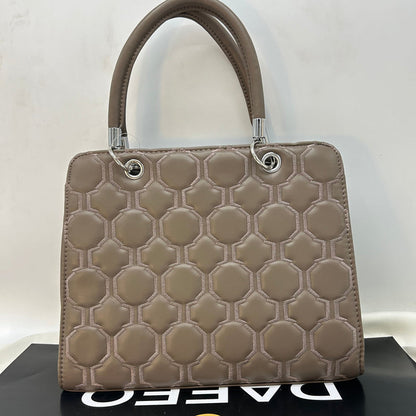 Beige Hex Quilted Handbag