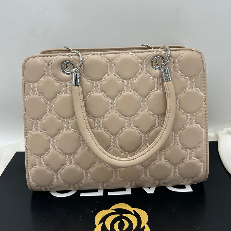 Beige Hex Quilted Handbag